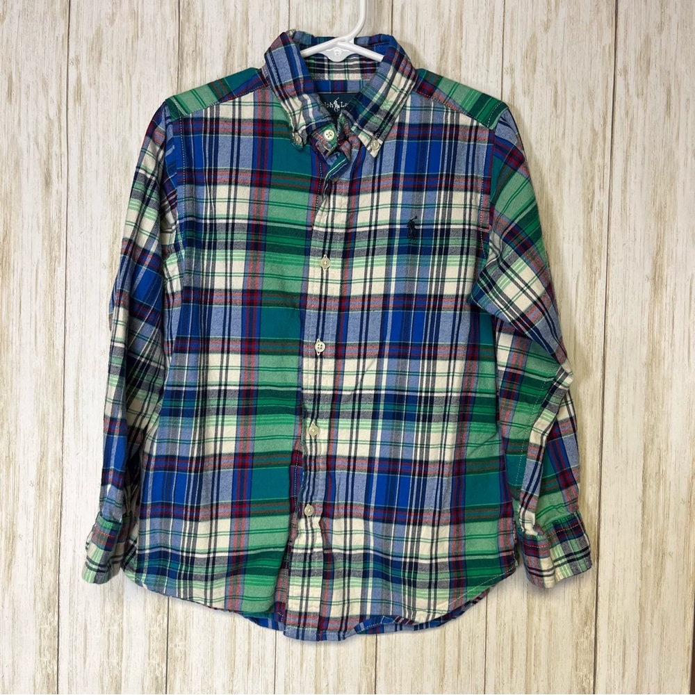 Boys Ralph Lauren Multicolor Plaid Button-Front Collared Long-Sleeve Shirt Sz 5